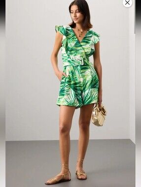 Great Jones Green Palm Leaf Belted Romper Size S